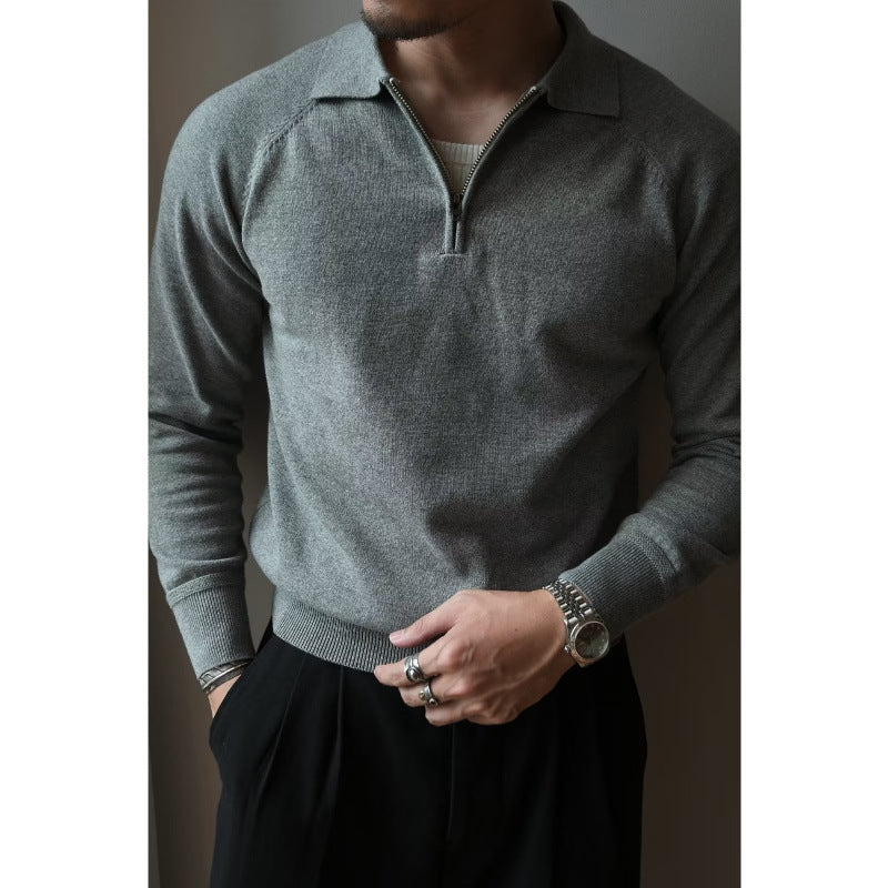 Men's Fine Half-Zip Polo Sweater made of fine knit with polo collar and ribbed cuffs Mune Fashion