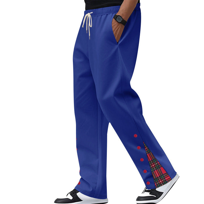 Men's loose joggers with drawstring waistband, snap button side slits and checked inner lining Mune Fashion