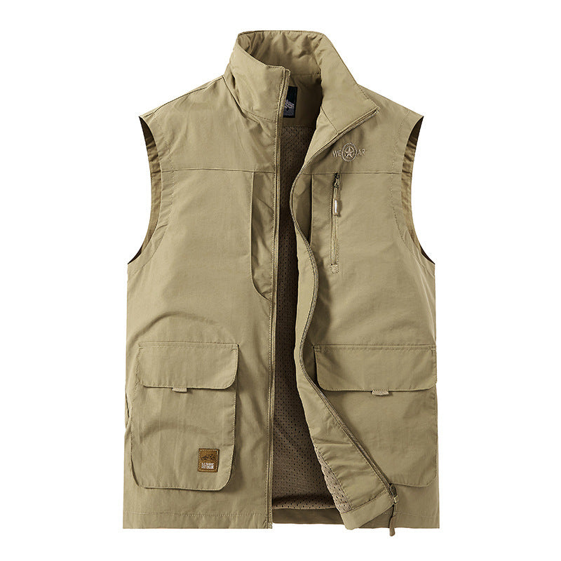 Men's Lightweight Utility Vest with Stand-Up Collar, Front Flap Pockets and Chest Zip Pocket Mune Fashion