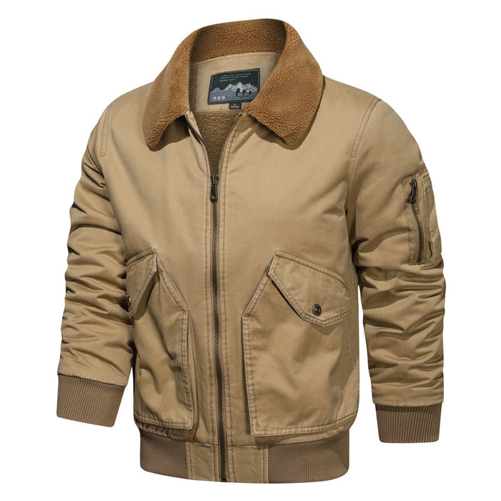 Men's Vintage Canvas Bomber Jacket with Sherpa Collar and Reinforced Flap Pockets Mune Fashion
