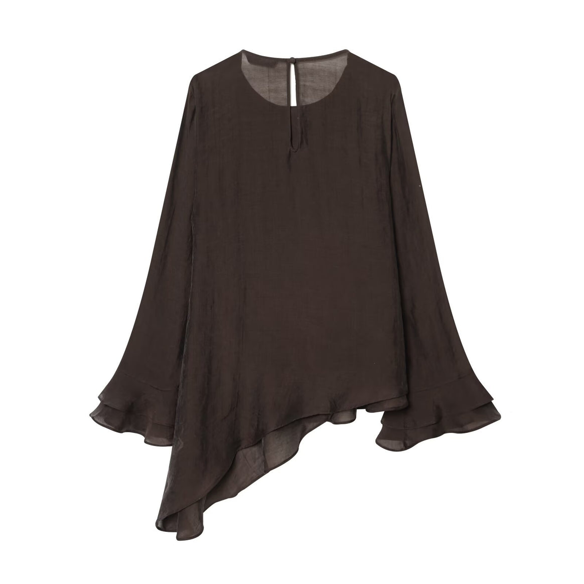 Women's Chiffon Ruffle Shirt with Layered Ruffle and Asymmetrical Hem Mune Fashion
