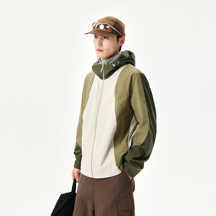 Men's lightweight water-repellent color-block windbreaker with hood and zip Mune Fashion