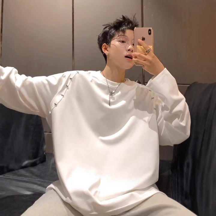 Men's Oversized Sweatshirt with Safety Pin Details and Drop Shoulder Drop