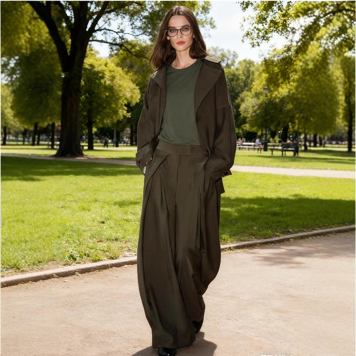 Women Tailored Short Trench with Tie Belt and Oversized Sleeves Mune Fashion
