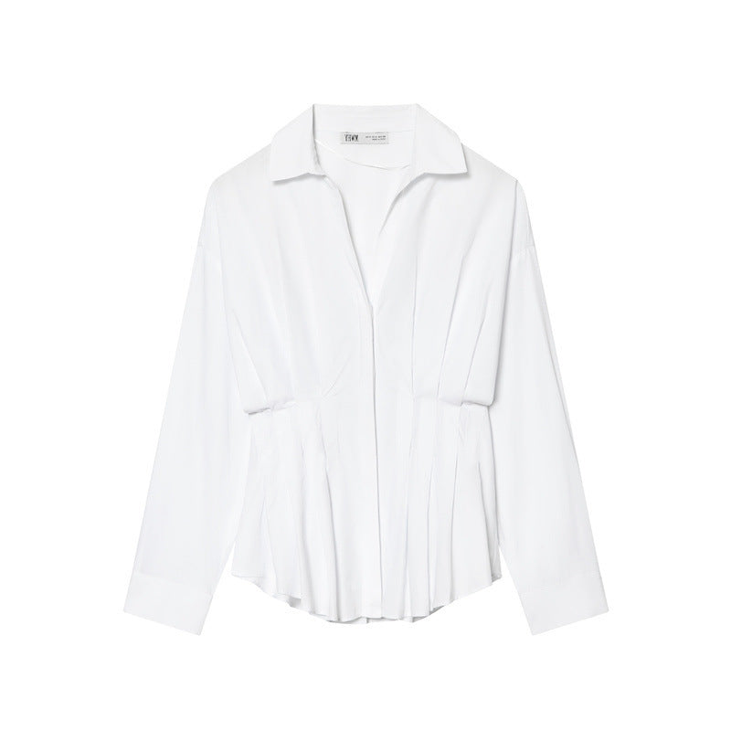 Women's 40+ tailored striped blouse with wrap look and Kent collar Mune Fashion
