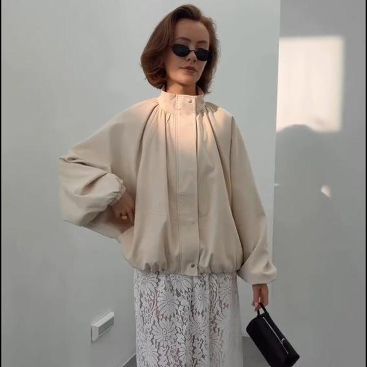 Women's Oversized Blouson Jacket with Stand-Up Collar and Volume Sleeves Mune Fashion