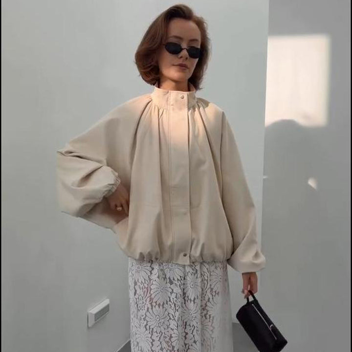 Women's Oversized Blouson Jacket with Stand-Up Collar and Volume Sleeves Mune Fashion