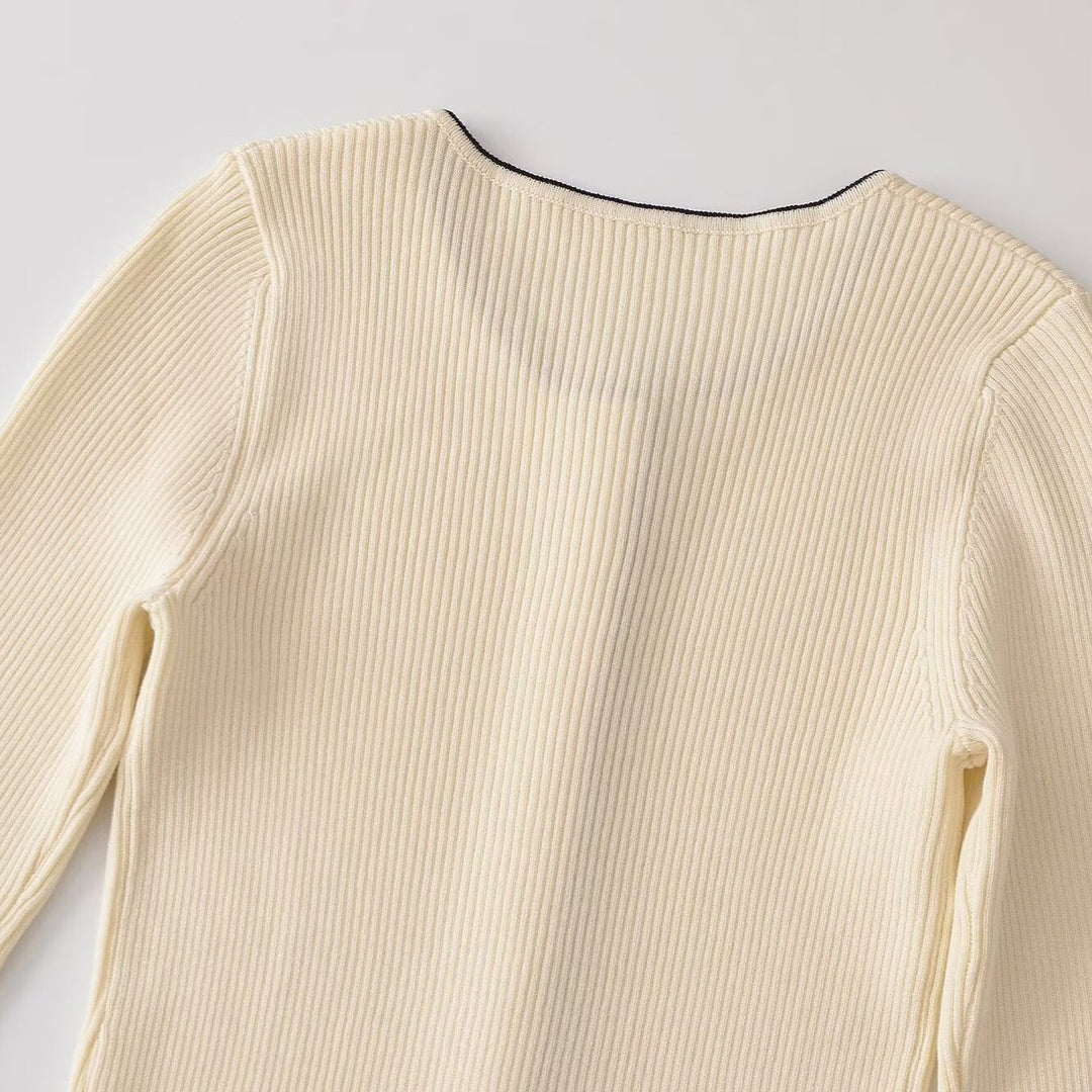 Women's fine ribbed cardigan with concealed button placket and contrast edge Mune Fashion
