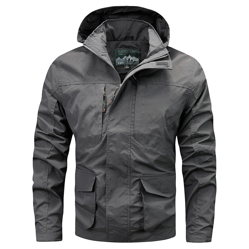 Men's technical light outdoor jacket with hood water-repellent and multifunctional pockets Mune Fashion