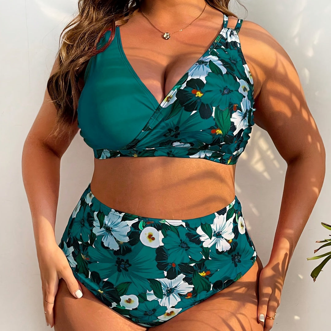Women's High-Quality Bikini Set with Romantic Floral Print and Comfortable High Cut Mune Fashion