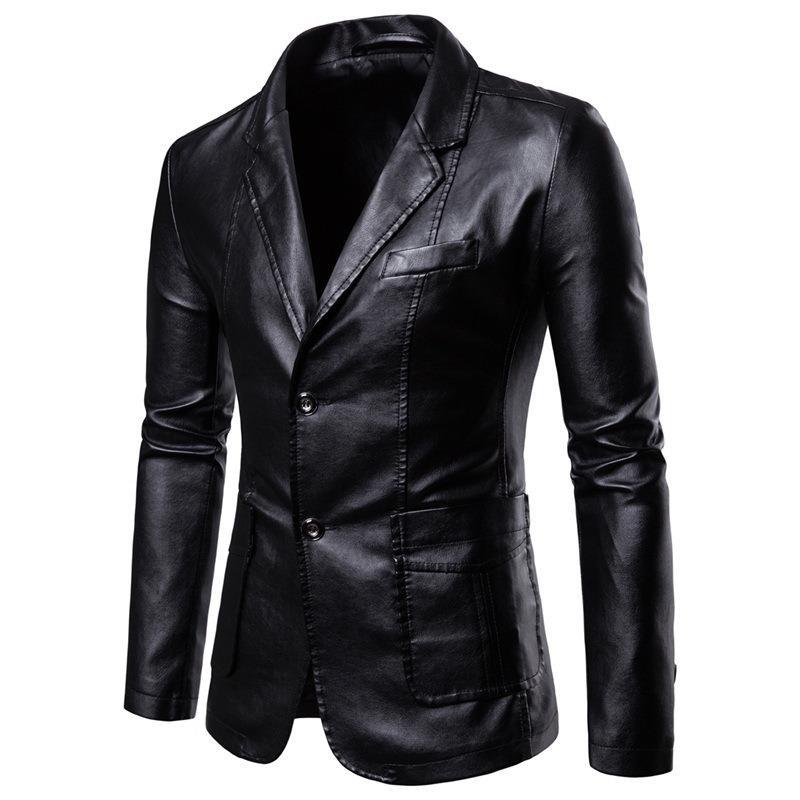 Men's slim leather blazer with lapel collar and patch pockets Mune Fashion