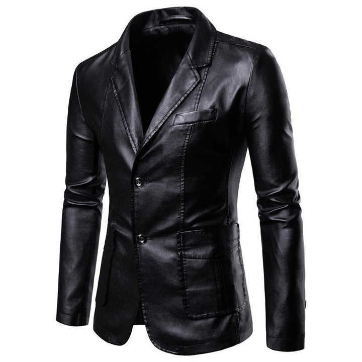 Men's slim leather blazer with lapel collar and patch pockets Mune Fashion