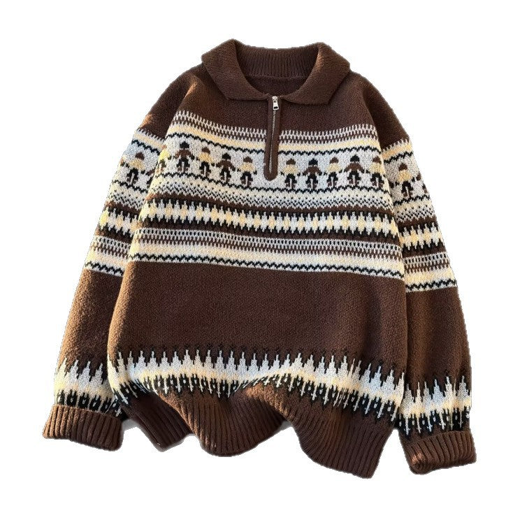 Unisex Oversized Round Neck Pullover with Norwegian Jacquard and Ribbed Cuffs Mune Fashion