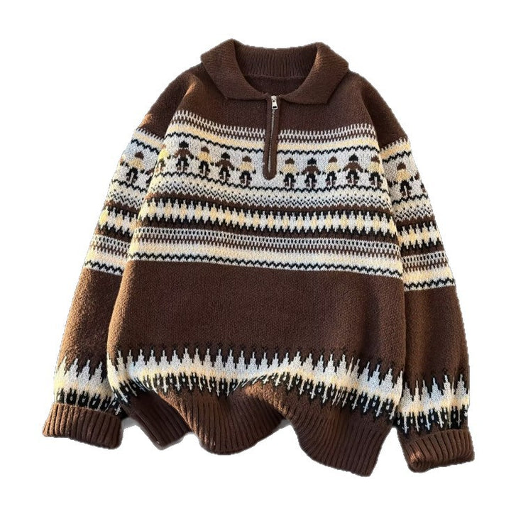 Unisex Oversized Round Neck Pullover with Norwegian Jacquard and Ribbed Cuffs Mune Fashion