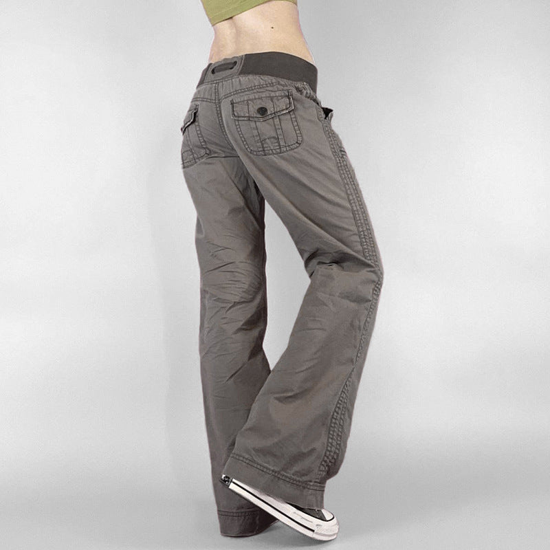 Women's High-Waist Flared Pants made of Cotton Blend with Elastic Waistband, Drawstring and Patch Pockets Mune Fashion