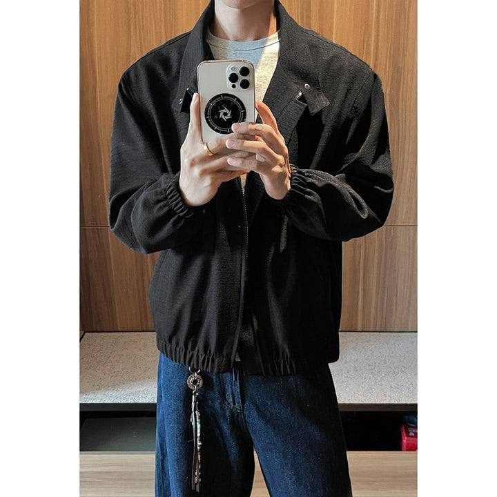 Men's Lightweight Zip Jacket with Stand-Up Collar, Elastic Cuffs and Mélange Texture Mune Fashion