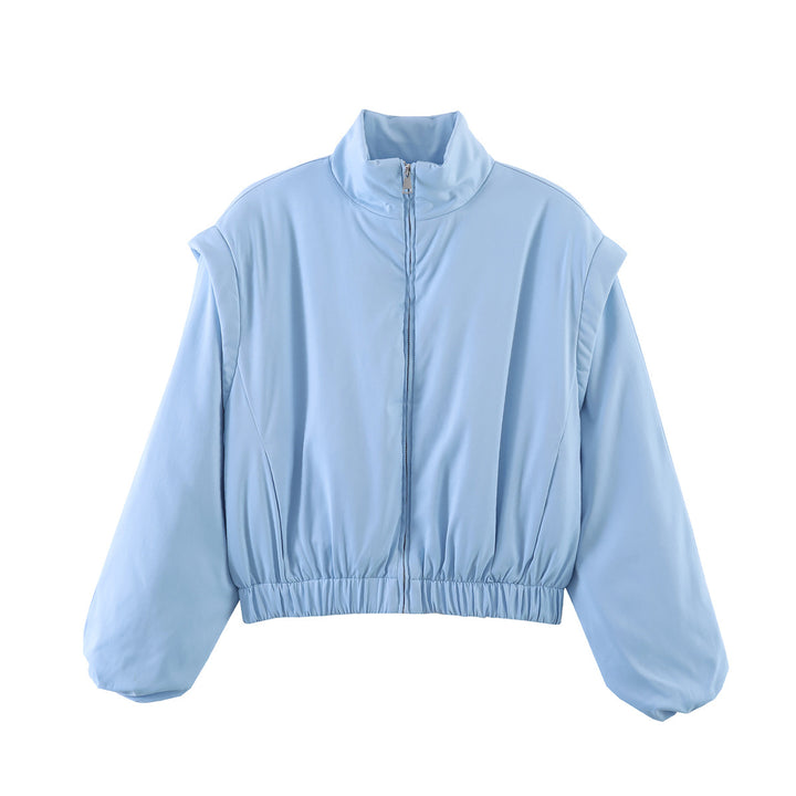 Women's Padded Cropped Bomber Jacket with Stand Collar and Elastic Hem Mune Fashion
