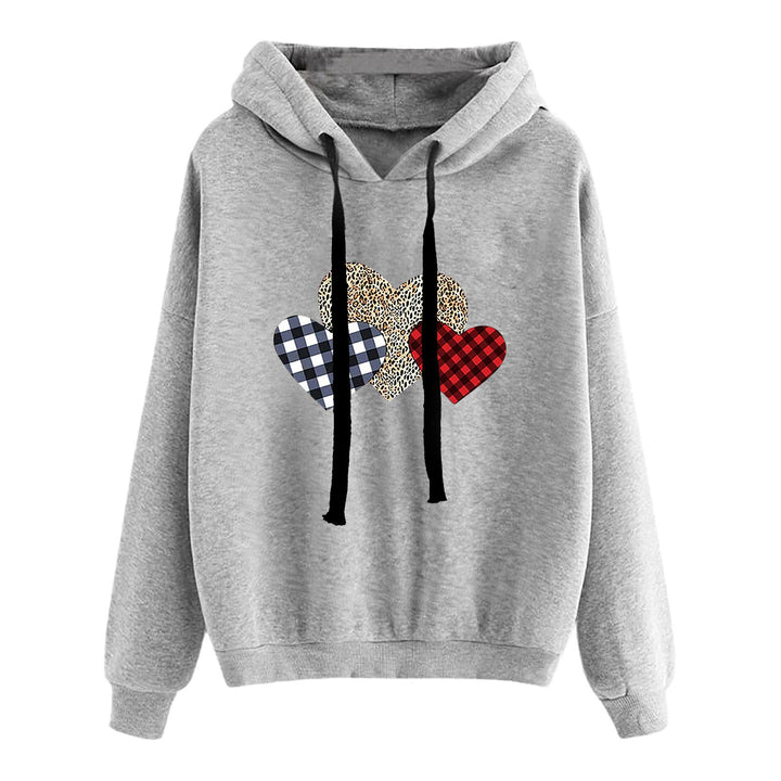 Women's casual oversized hoodie with heart and paw print, drawstring and ribbed cuffs Mune Fashion