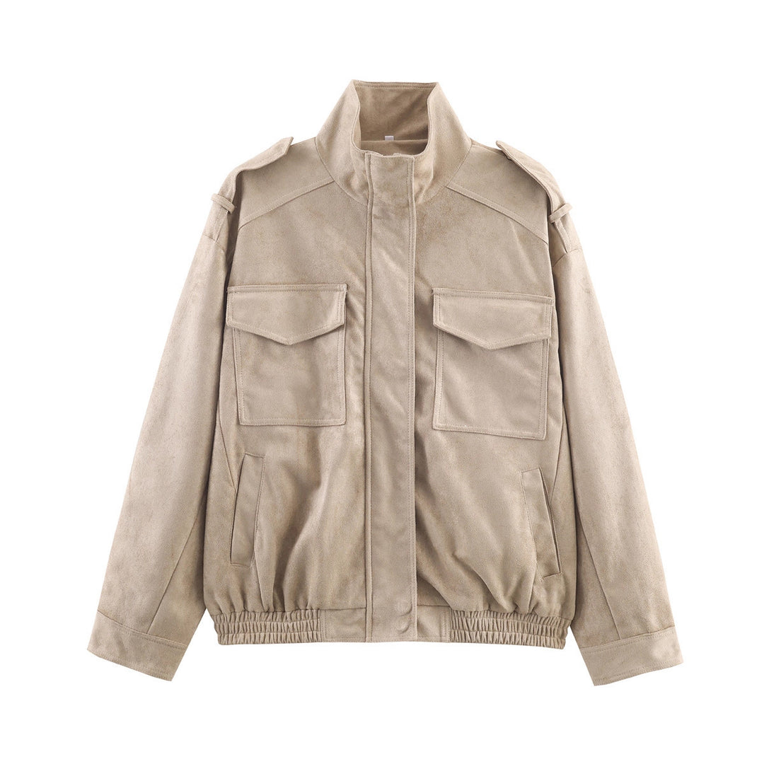 Women’s short jacket in military style with epaulets, patch chest pockets, and elastic hem Mune Fashion