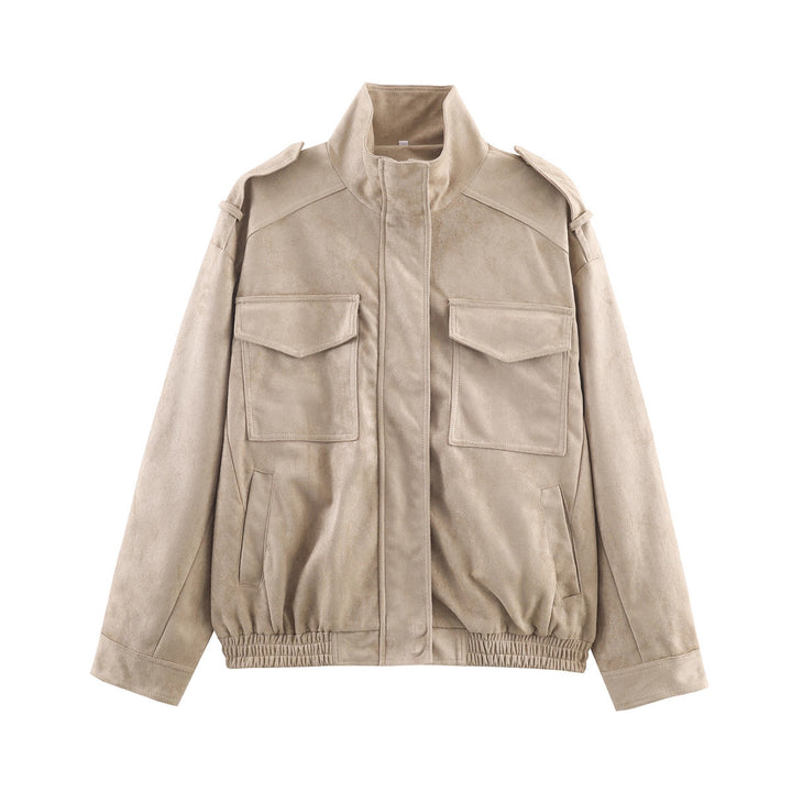 Women’s short jacket in military style with epaulets, patch chest pockets, and elastic hem Mune Fashion