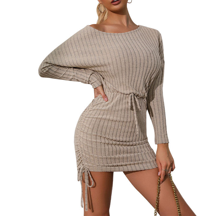 Women's Trendy Mini Dress with Ruffle Details and Waist Drawstring Mune Fashion