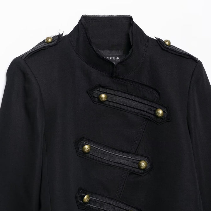 Women's short-cut military jacket in hussar style with stand-up collar and decorative button placket Mune Fashion