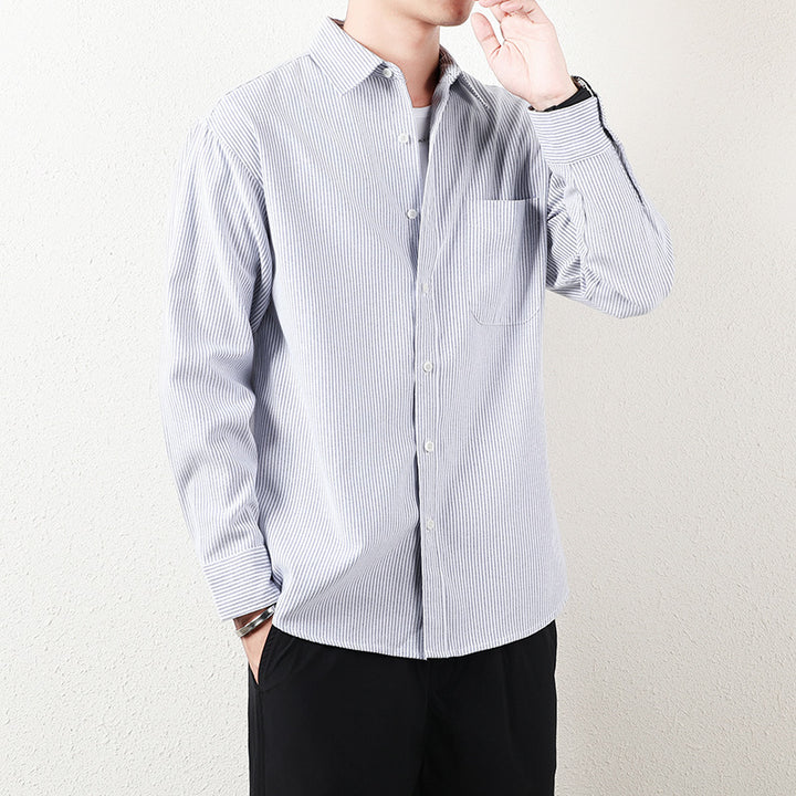 Men Striped Oversized Casual Shirt made of Cotton Blend with Chest Pocket Mune Fashion