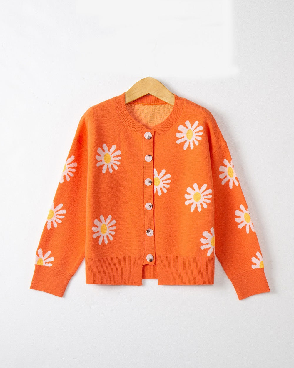 Women's Oversize Knit Cardigan with Flower Appliqué, Mother-of-Pearl Buttons and Wave Hem Mune Fashion