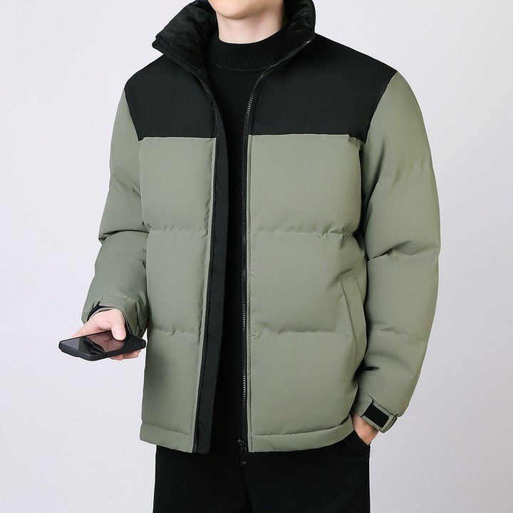 Men's Insulated Winter Quilted Jacket with Geometric Tone-on-Tone Quilting and High Stand Collar Mune Fashion