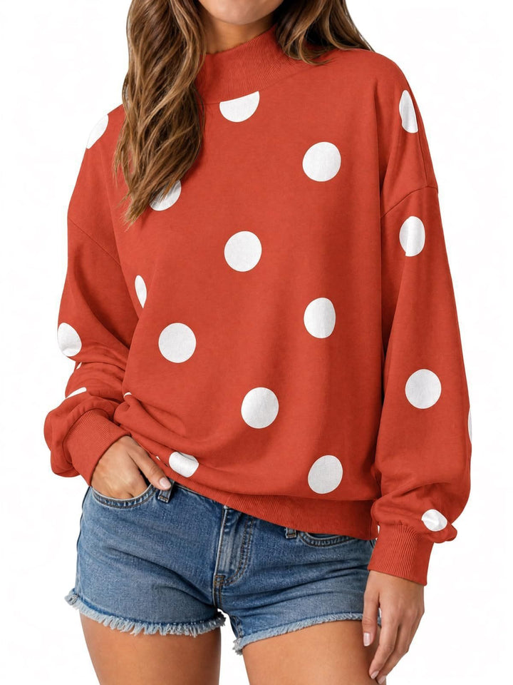 Women's loose-fitting sweatshirt with stand-up collar and large dots Mune Fashion