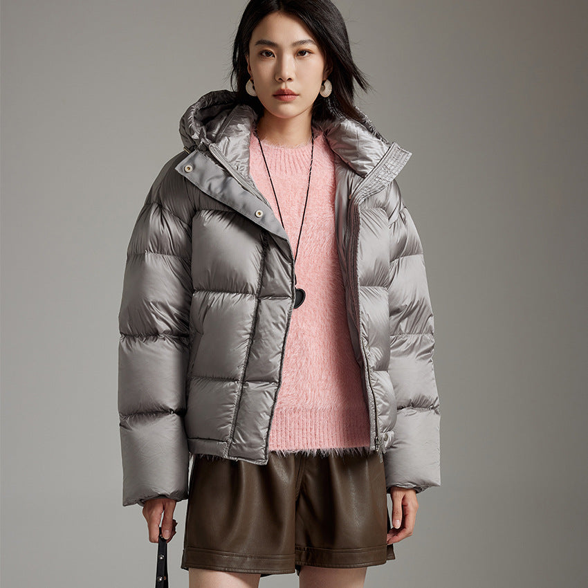 Women Short Boxy Quilted Down Jacket with Hood Mune Fashion