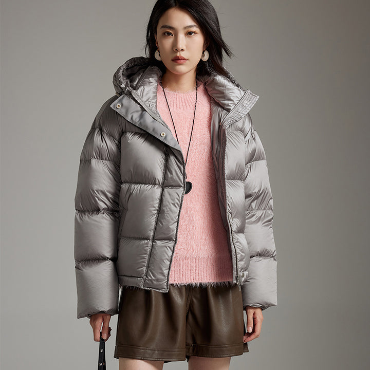 Women Short Boxy Quilted Down Jacket with Hood Mune Fashion