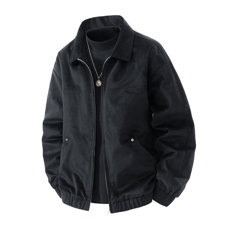Men's lightweight Harrington jacket in suede look with shirt collar, full-length zipper and elastic hem Mune Fashion
