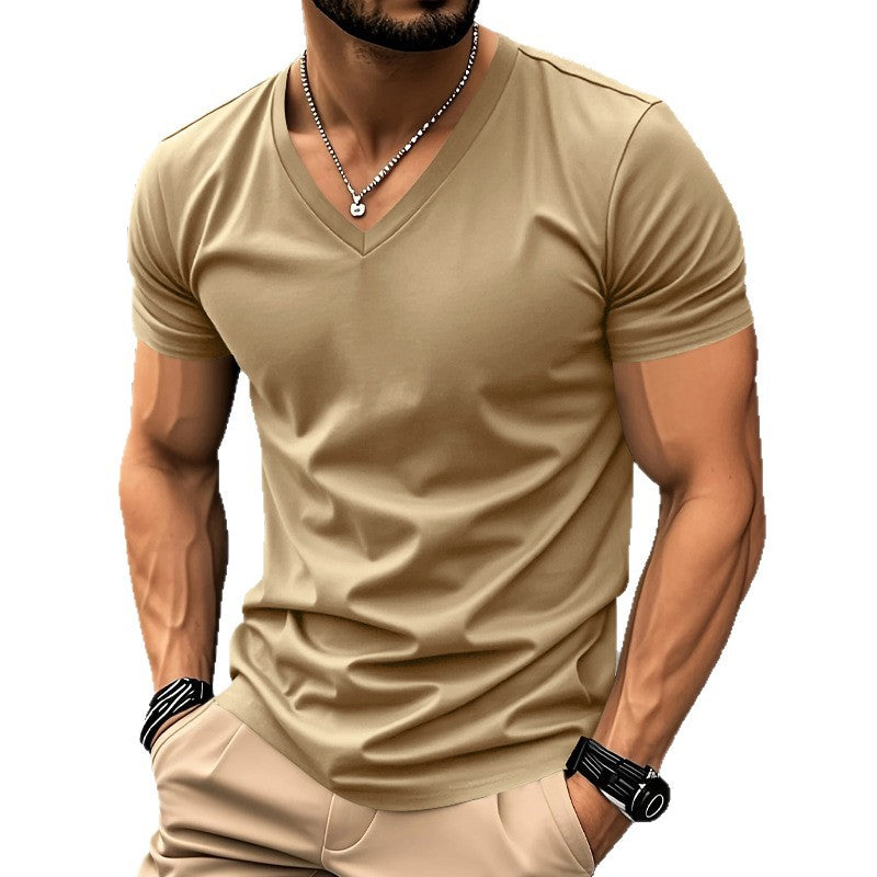 Men's classic V-neck T-shirt made of fine cotton jersey with reinforced neckband and double stitching Mune Fashion