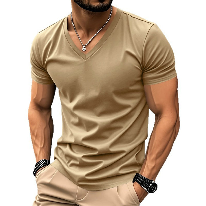 Men's classic V-neck T-shirt made of fine cotton jersey with reinforced neckband and double stitching Mune Fashion