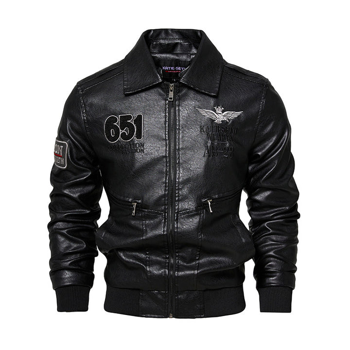 Men's Robust Leather Jacket with Removable Teddy Collar Mune Fashion