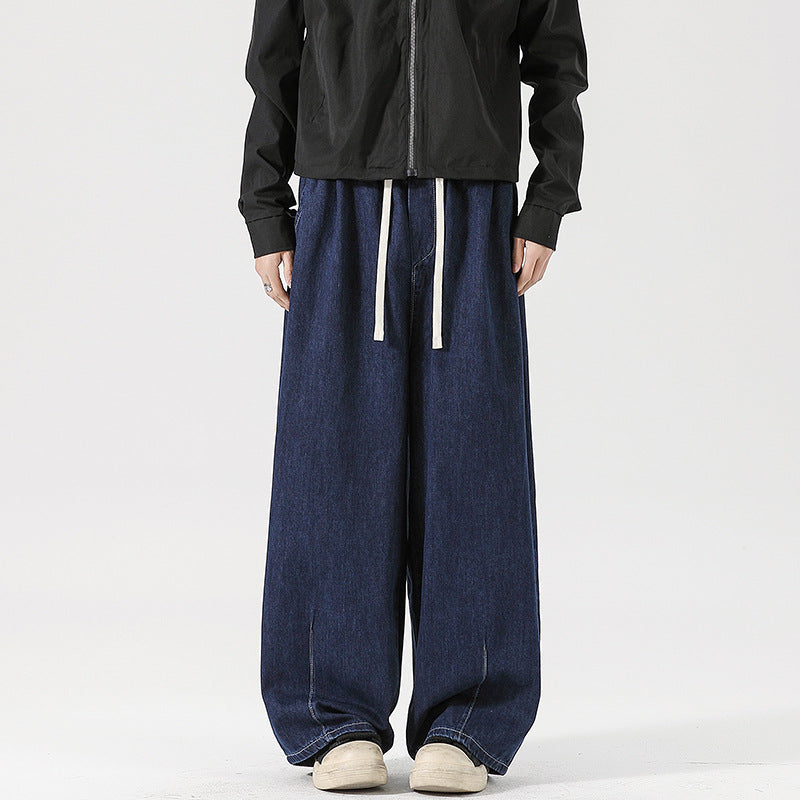Women's Wide Denim Palazzo Pants with Drawstring Waist, Low Crotch, and Extra Wide Leg Mune Fashion