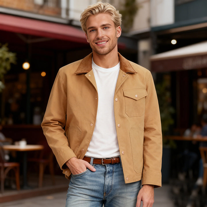 Men's Utility Overshirt made of heavy canvas with cord collar and snap button closure Mune Fashion