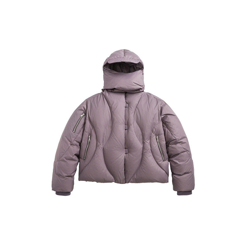 Unisex Short padded puffer jacket with high closing collar, voluminous hood and zippered pockets Mune Fashion