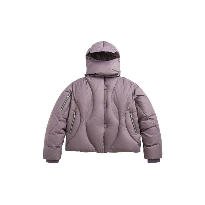 Unisex Short padded puffer jacket with high closing collar, voluminous hood and zippered pockets Mune Fashion