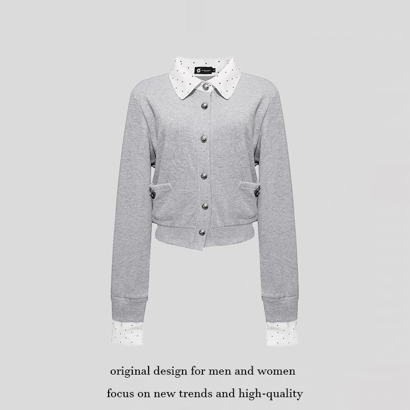 Women's button sweatshirt jacket with inserted shirt collar and cuffs Mune Fashion