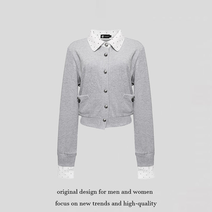 Women's button sweatshirt jacket with inserted shirt collar and cuffs Mune Fashion