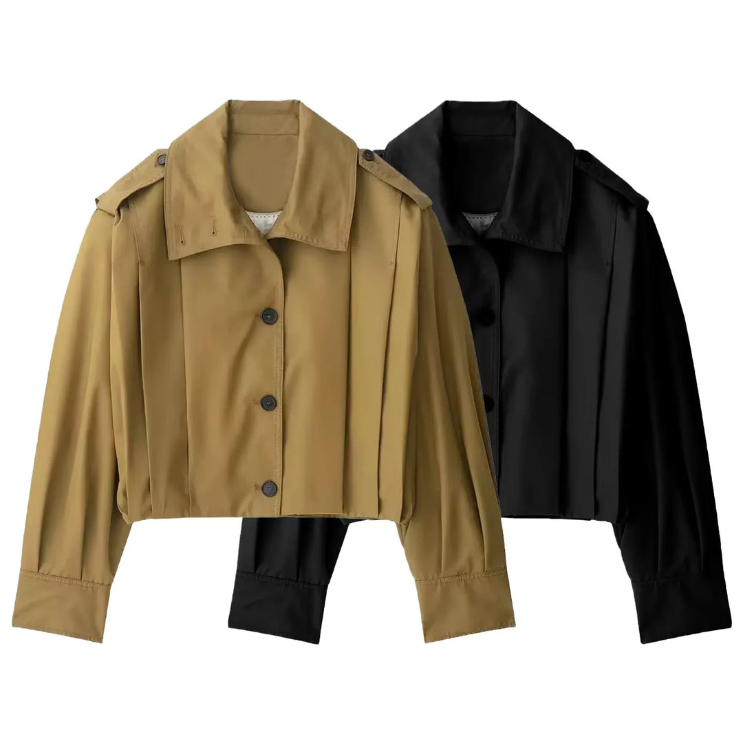 Women's cropped short blazer with boxy cut, extended cuffs, and precise darts Mune Fashion