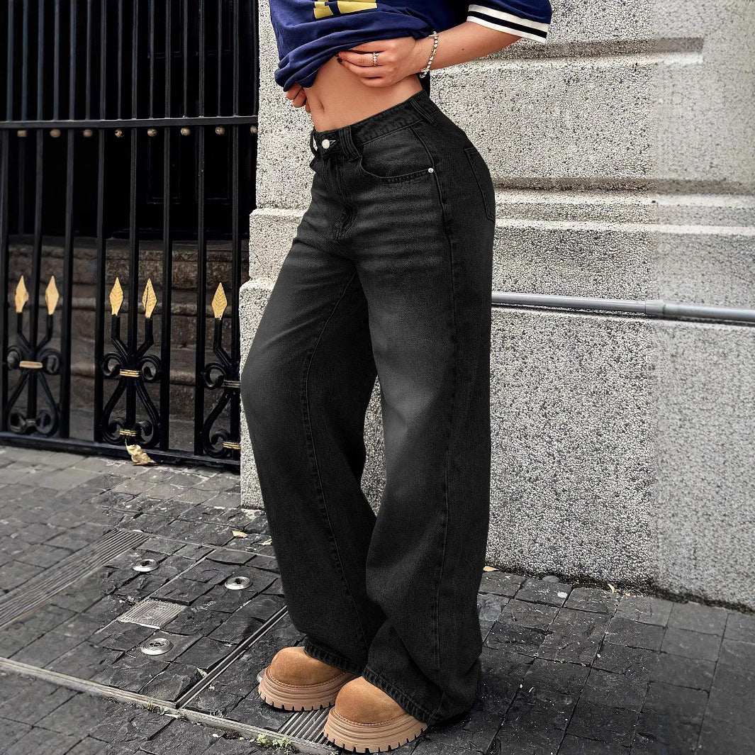 Ladies wide high-waisted denim jeans in baggy style with extra wide leg Mune Fashion