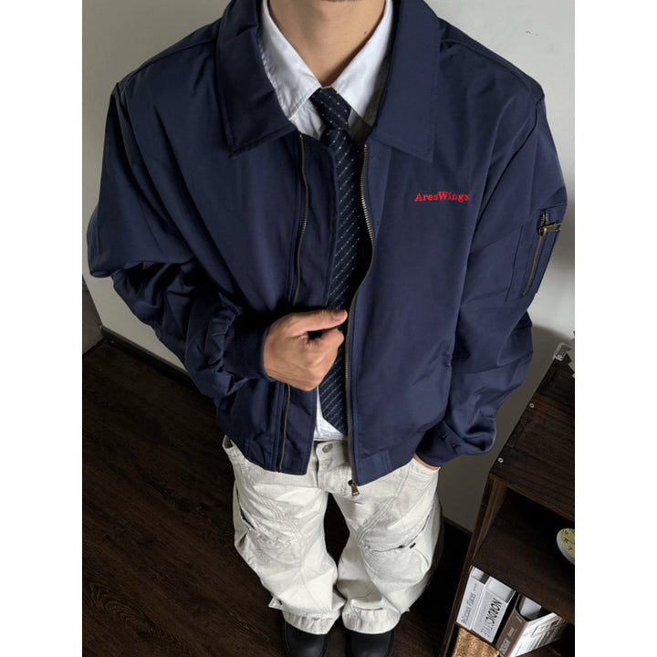 Men's Lightweight Bomber Jacket with Shirt Collar, Arm Pocket, and Elastic Hem Mune Fashion