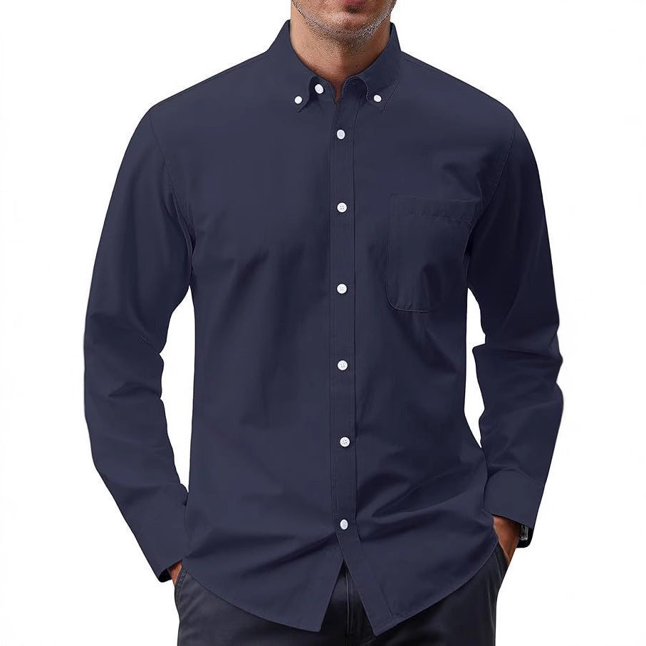 Men's Slim-Fit Oxford Shirt with Button-Down Collar, Chest Pocket, and Elastic Cotton Blend Mune Fashion