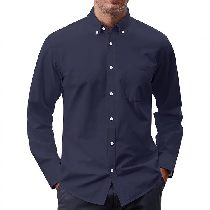 Men's Slim-Fit Oxford Shirt with Button-Down Collar, Chest Pocket, and Elastic Cotton Blend Mune Fashion