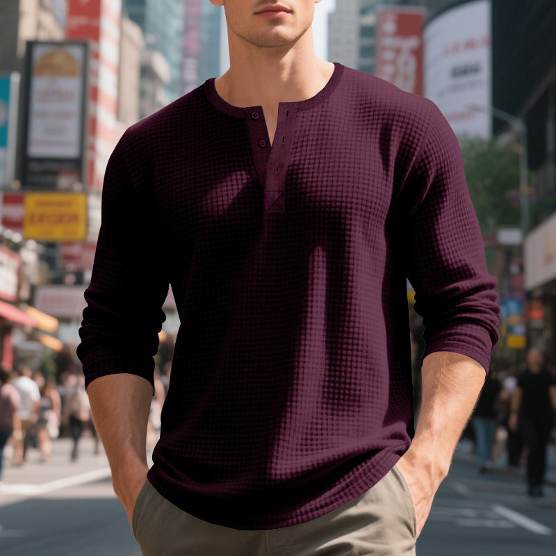 Men's nano thermoregulating waffle thermal shirt with short button placket and rounded hem Mune Fashion