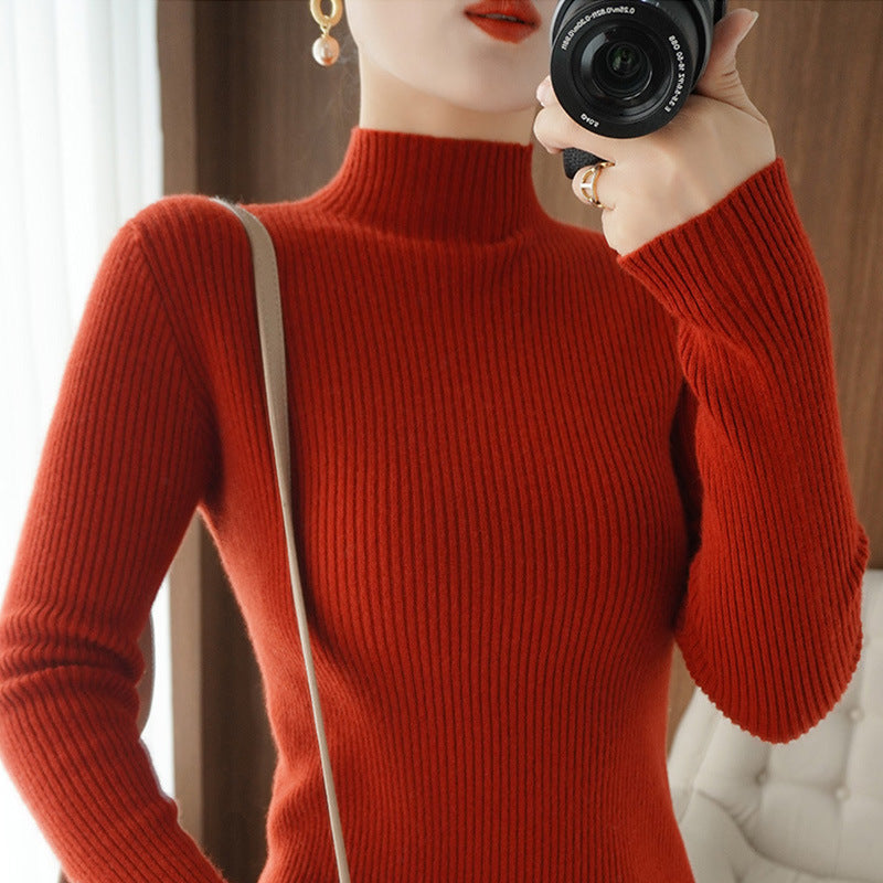 Women's Body-Hugging Ribbed Knit Turtleneck Sweater with Stretch Effect Mune Fashion