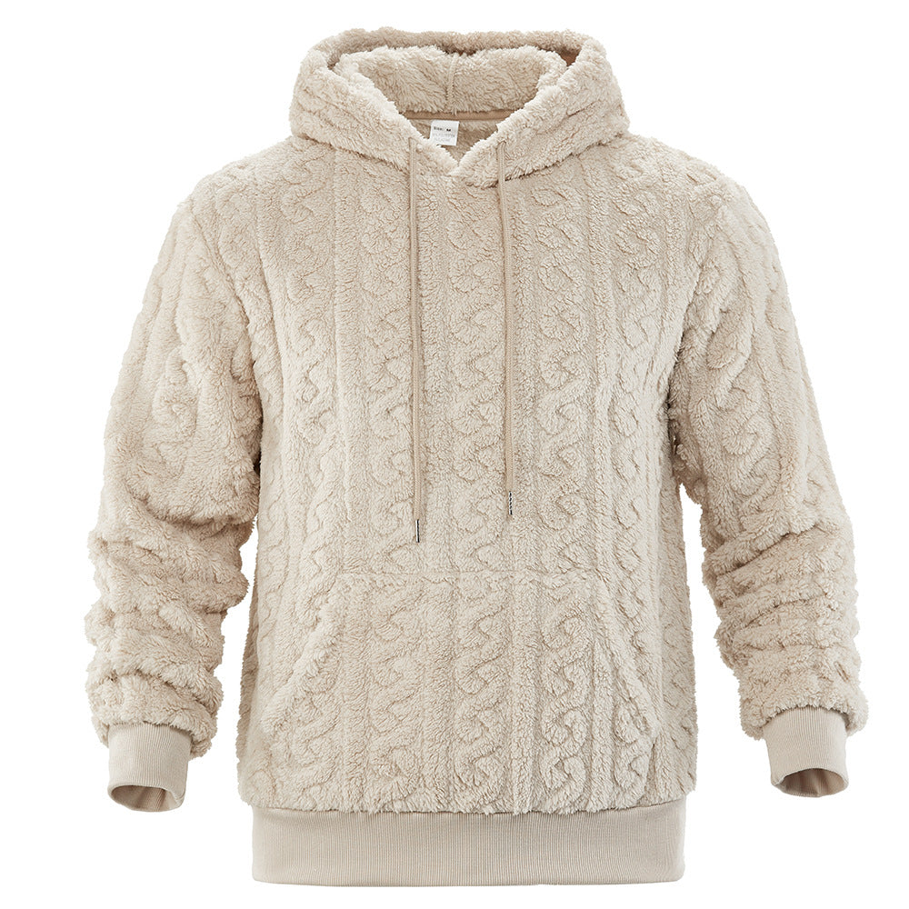 Men's fluffy sherpa hoodie with cable knit pattern, kangaroo pocket and ribbed cuffs Mune Fashion